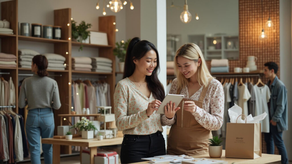 Customers browsing products in boutique